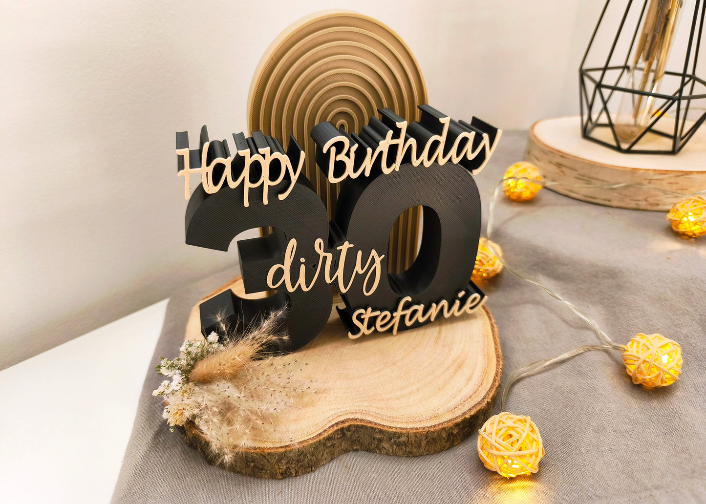 SET Happy Birthday Jahreszahl mit Namen; inkl. Regenbogen und Holzscheibe - Aufsteller / Deko / Geschenk - 3D Druck - aus Österreich