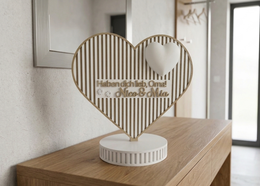 Oma, Opa, Mama, Papa "Hab dich lieb" personalisierter Herz Aufsteller / Deko / Geschenk - 3D Druck - aus Österreich