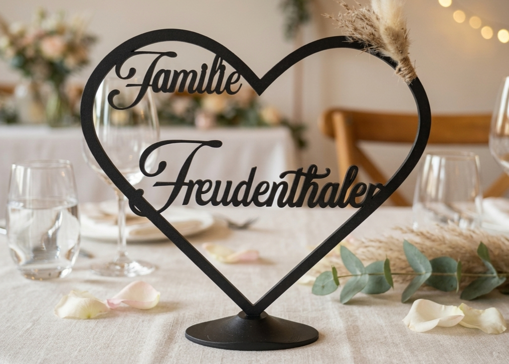 Personalisierter Herz Aufsteller / Deko / Geschenk Hochzeit - 3D Druck - aus Österreich