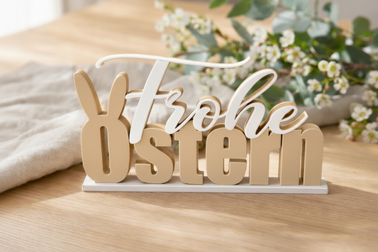 Frohe Ostern Schriftzug – moderne Osterdeko 3D-Druck