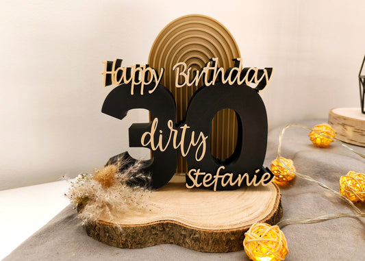 SET Happy Birthday Jahreszahl mit Namen; inkl. Regenbogen und Holzscheibe - Aufsteller / Deko / Geschenk - 3D Druck - aus Österreich