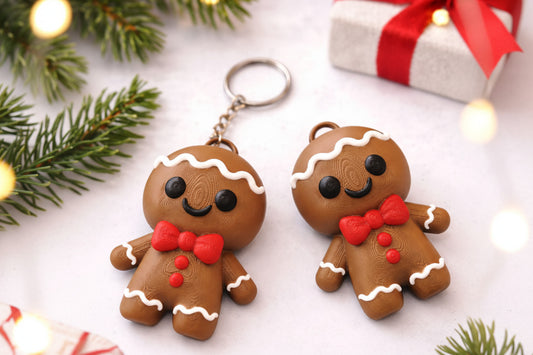 Lebkuchenmann Schlüsselanhänger 3D-Druck – Weihnachtsgeschenk 2er Set