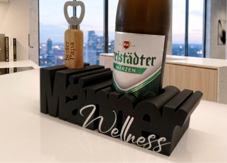 "Männer Wellness" – Der ultimative Bier-Aufsteller für echte Kenner / Geschenk / Vatertag - 3D Druck - aus Österreich