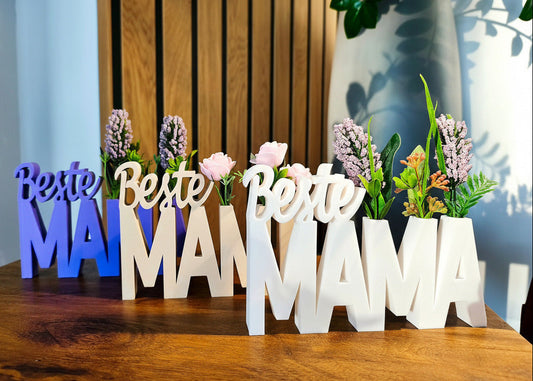 Beste Mama Schriftzug - Kunstblumen - 3D Druck aus Österreich - Geschenk und Wohnaccesoire