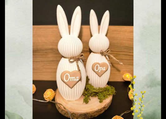 Deko Hase geriffelt "Oma / Opa" – 3D gedruckt in Österreich - umweltfreundliche Oster Deko