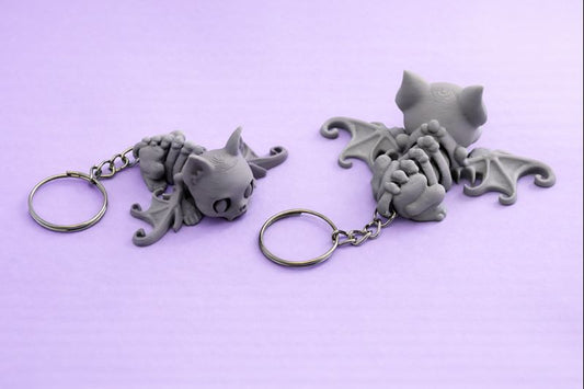 Fledermaus Skelett Schlüsselanhänger 3D-Druck – Gothic Halloween Geschenk 2er Set