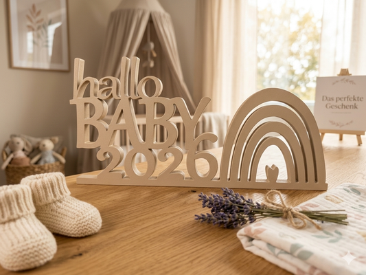 "Hallo Baby" Schrifzug Aufsteller / Deko / Geschenk - 3D Druck - aus Österreich