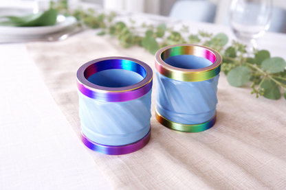 Moderner 3D-Druck Eierbecher Grau mit mehrfarbigen Rändern 4er Set
