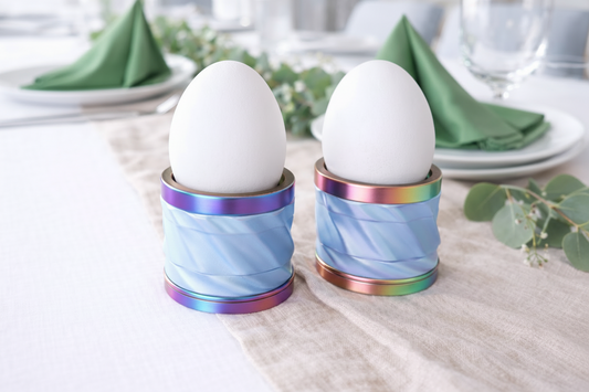 Moderner 3D-Druck Eierbecher Grau mit mehrfarbigen Rändern 4er Set