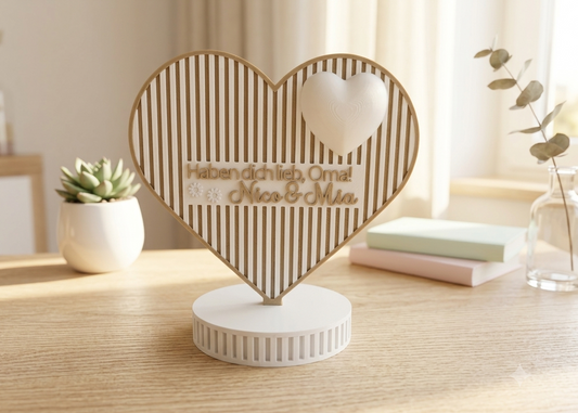 Oma, Opa, Mama, Papa "Hab dich lieb" personalisierter Herz Aufsteller / Deko / Geschenk - 3D Druck - aus Österreich