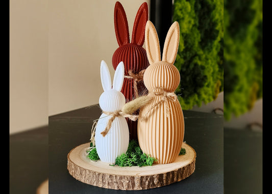 Set Deko Hasen auf Holzscheibe - 3D Druck aus Österreich - handgemacht - Geschenkset